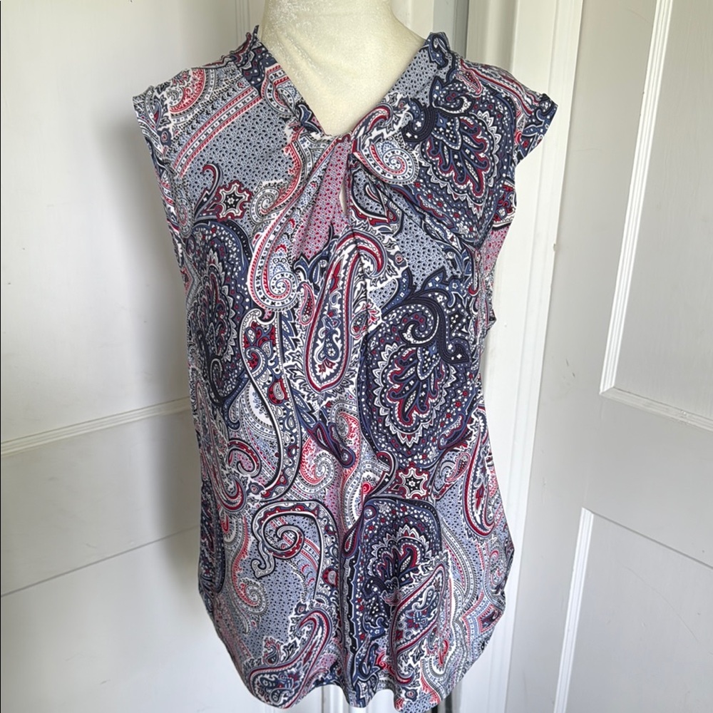 Tommy Hilfiger Pink and Blue Sleeveless Tie Front Blouse